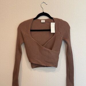 Abercrombie & Fitch Tan Ribbed V-Neck Top